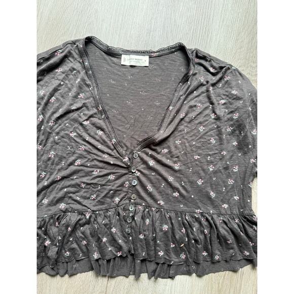 Lucky Brand Women's Peplum Floral Printed Top, Size Medium, Brown NWT - Picture 3 of 8